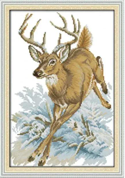 Набір для вишивання за нанесеною на канву схемою "Running deer". AIDA 14CT printed 29*41 см
