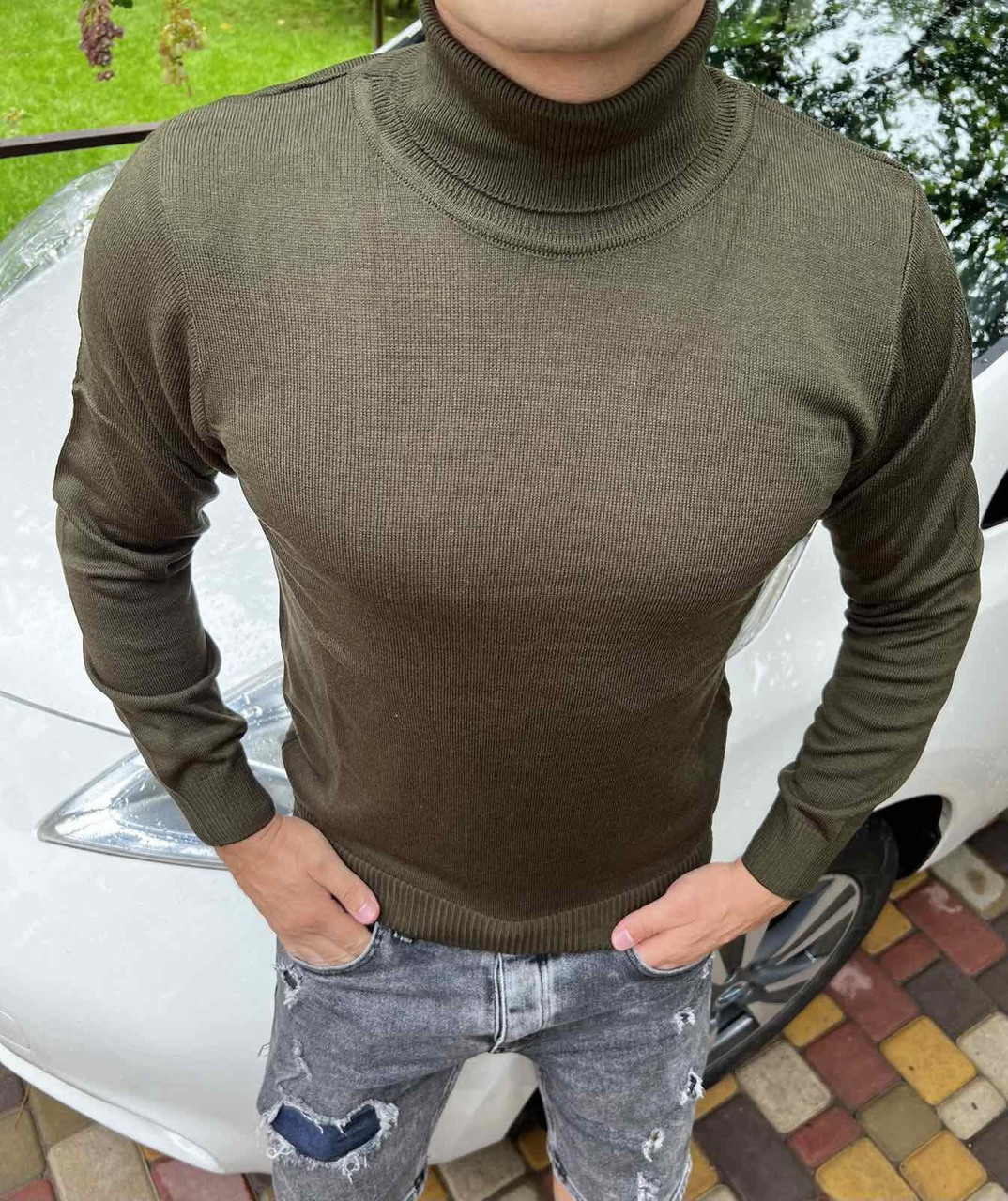 Чоловічий напівобтислий гольф під горло в рубчик, фото 1