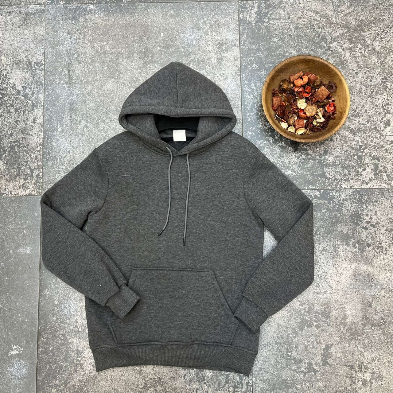 Чоловіча сіра однотонна толстовка кофта худі з капюшоном на флісі, фото 1