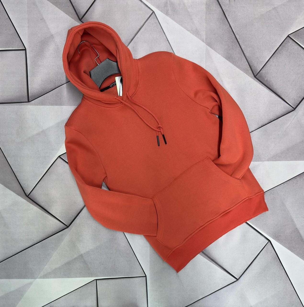 Чоловіча теракотова однотонна толстовка кофта худі з капюшоном на флісі, фото 1