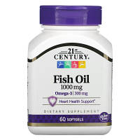Жирные кислоты 21st Century Рыбий жир, 1000 мг, Fish Oil, 60 желатиновых капсул (CEN-21495) - Топ Продаж!