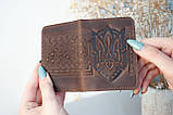Обкладинка для ID паспорта чоловіча шкіряна темно-коричнева з тисненням Герб Тризуб | Обкладинка на права 4 відділа, фото 7