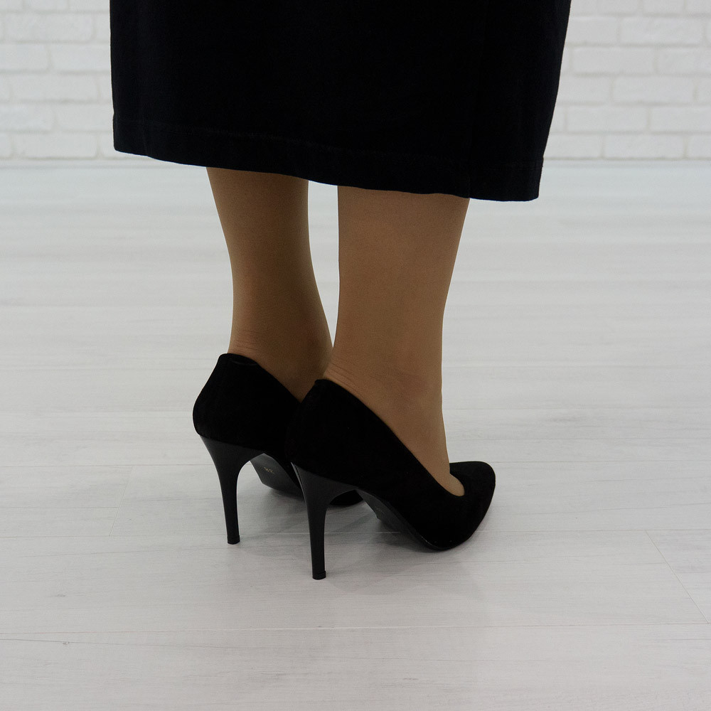 Элегантные туфли лодочки 38 размер из натуральной замши Woman's heel черные на каблуке - фото 3 - id-p346481338