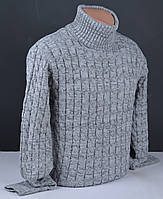 Мужской теплый свитер под горло большого размера серый Турция 7157 Б
