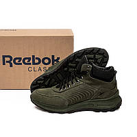 Мужские кожаные зимние ботинки Reebok Classic зелёного цвета