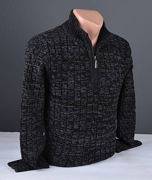 Чоловічий теплий светр із коміром на блискавці чорний Туреччина 7177