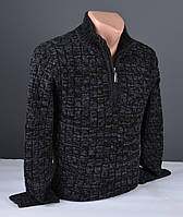 Мужской теплый свитер с воротником на молнии черный Турция 7177 L