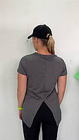 Женская однотонная футболка с красивым вырезом на спине Графитовый, M
