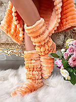 Стильні махрові шикарні хатні жіночі чобітки. Арт-4830 персиковий