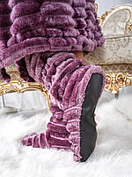 Стильні махрові шикарні хатні жіночі чобітки. Арт-4830 баклажан