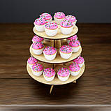 Дерев'яна підставка для капкейків і мафінів, триярусна, фото 2