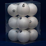Набір ялинкових іграшок - кулі, 12 шт, D6 см, білий, матовий, пластик (892029), фото 3