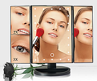 Зеркало тройное для макияжа Superstar Magnifying Mirror с LED-подсветкой прямоугольное с увеличением черное!