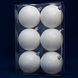 Набір ялинкових іграшок - кулі, 6 шт, D8 см, білий, матовий, пластик (892210), фото 3