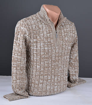 Чоловічий теплий светр із коміром на блискавці бежевий Туреччина 7178