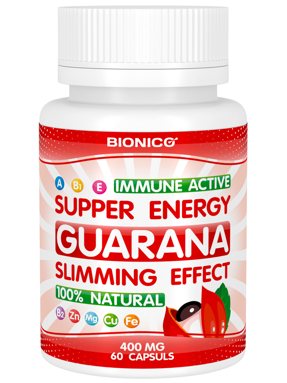 Гуарана (рідкий каштан) у капсулах № 60, енергетик, для схуднення, роботи мозку, імунітету, фото 1