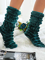 Стильні махрові шикарні хатні жіночі чобітки. Арт-4830 смарагд