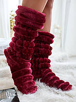 Стильні махрові шикарні хатні жіночі чобітки. Арт-4830 бордовий
