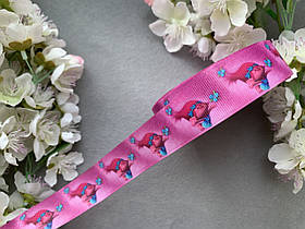 Стрічка репсова 2,5 см  "Тролі Розочка"