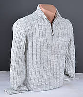 Мужской теплый свитер с воротником на молнии светло-серый Турция 7179