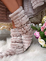 Стильные махровые шикарные домашние женские сапожки. Арт-4830 серые