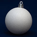 Набір ялинкових іграшок - кулі, 12 шт, D6 см, білий, гліттер, пластик (892173), фото 2