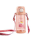 Пляшка для води CASNO 690 мл KXN-1219 Рожева (Свинка) з соломинкою, фото 3