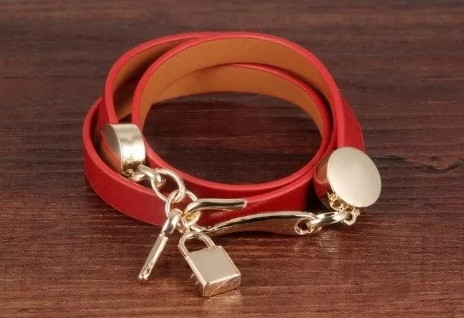 Жіночий браслет TG DeParis KEY & LOCK (шкіряний, довжина 170 мм) червоний