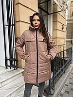 Тепла зимова жіноча подовжена дута стьобана куртка з капюшоном, норма та батал великі розміри