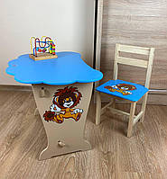 Набор стол в виде облачка и стул голубого цвета (для детей ростом 100-115 см)
