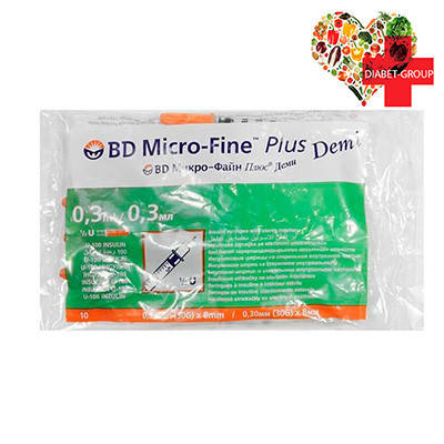 Шприц Мікро Файн Плюс Демі (Micro Fine+) Demi 0,3 мл U-100 0,30 (30G)*8 мм ( 2 упаковки), фото 3