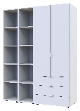 Шафа розпашна 2Д-3Ш-5П з етажерками Doros Гелар 2034х1539х495 дсп білого кольору, фото 5