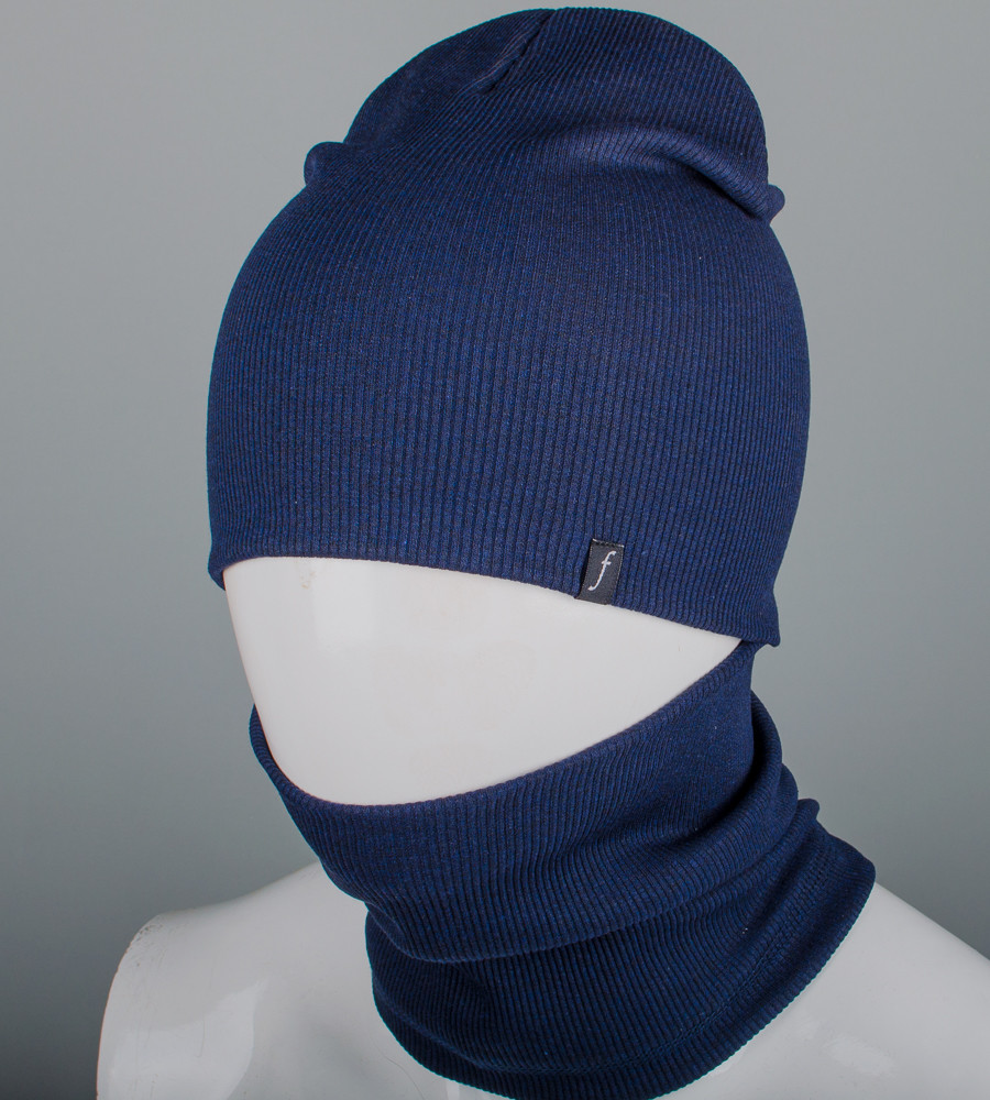 Трикотажний комплект Рубчик Пряма, Шапка + Баф FERO (23217), Т. Синій, фото 1