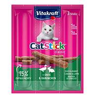 Лакомство для кошек Vitakraft мясные палочки с уткой и кроликом 18 г 4008239241900