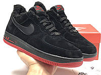 Зимние Мужские Кроссовки Nike Air Force 1 Winter Black Red (Мех) 41-42-43-44-45