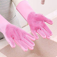 Силиконовые многофункциональные перчатки для мытья и чистки Magic Silicone Glov Розовый! Идеально