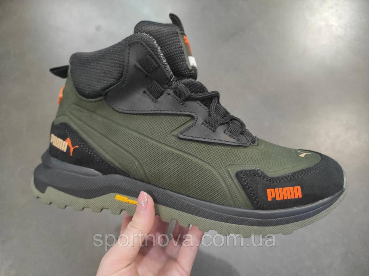 Чоловічі кросівки зима Puma термошкіряні оливкові р 43, 44, 45