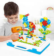 Детский конструктор Винтовая мозаика с шуруповертом 193 элемент Creative Puzzle в чемодане! Товар хит