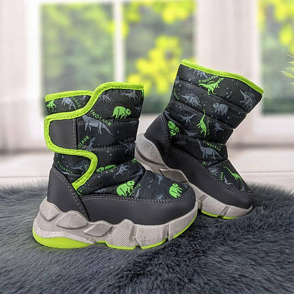 Чоботи дутики дитячі для хлопчика сірі на овчині Apawwa 5195, фото 1