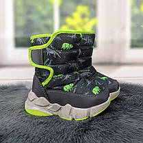 Чоботи дутики дитячі для хлопчика сірі на овчині Apawwa 5195, фото 4