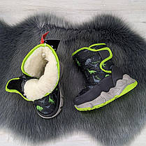 Чоботи дутики дитячі для хлопчика сірі на овчині Apawwa 5195, фото 5