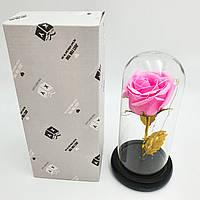 Роза в колбе с LED подсветкой 16 см романтический подарок ночник золотые листья розовая! Качественный