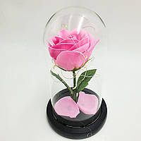Роза в стеклянной колбе UKC с LED подсветкой подарочная экспозиция романтический подарок 20 см розовая!