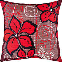 Набор для вышивки подушки крестом Красные цветы Страмин с пряжей Zweigart полукрест 40х40 см