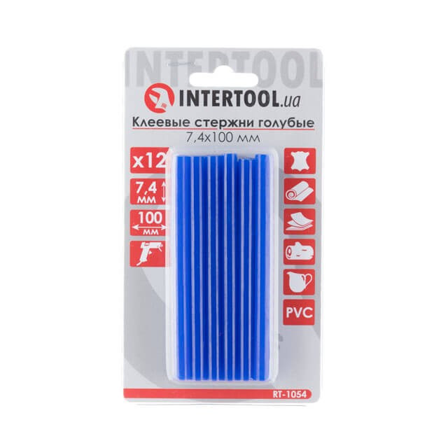 Комплект блакитних клейових стрижнів 7.4 мм x 100 мм 12 шт. INTERTOOL RT-1054