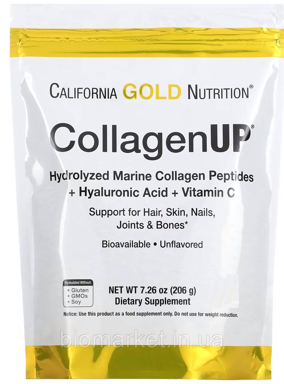 Колаген морський пептиди з гіалуроновою кислотою та вітаміном C, 206 г, CollagenUP, California Gold Nutrition.