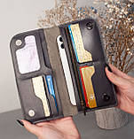 Довге чоловіче портмоне з натуральної шкіри з тисненням Карпати сіре | Чоловічий клатч з ремінцем опціонально, фото 6