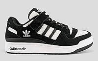 Чоловічі кросівки демісезон Adidas Forum нубук/шкіра чорні з білим р 41-46