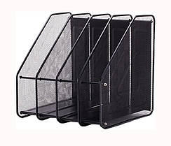 Лоток для паперів вертикальний 4 відділення металевий чорний