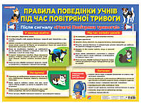 Правила поведінки учнів під час повітряної тривоги. Плакат (українською мовою)